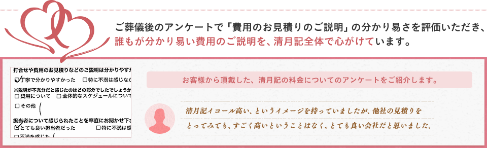 お客様から頂戴した、清月記の料金についてのアンケートをご紹介します。